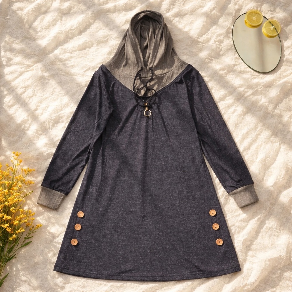 Stylish Gray Dress with Hood